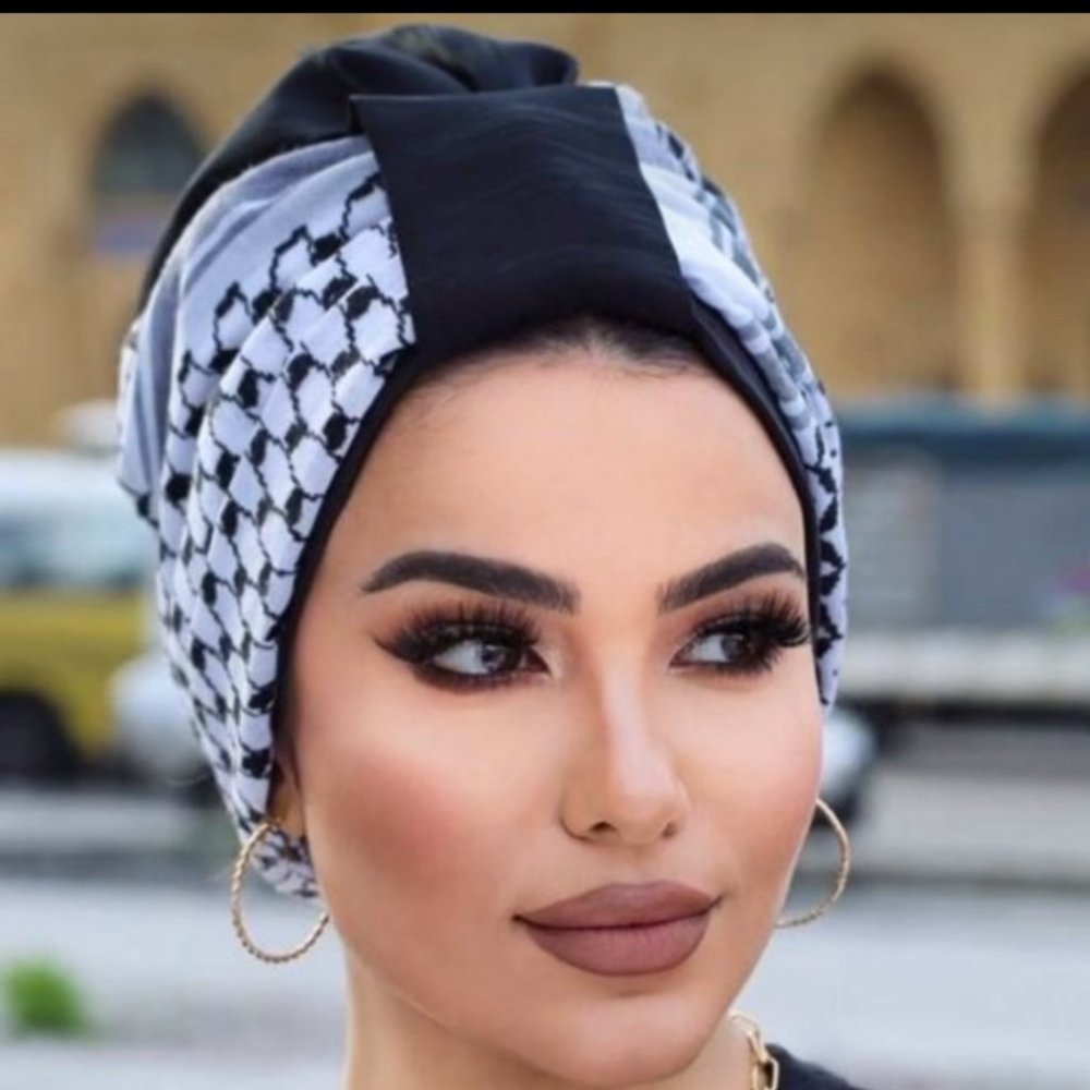 MONIS TURBAN black Palestinian keffiyeh hat chemo hijab
